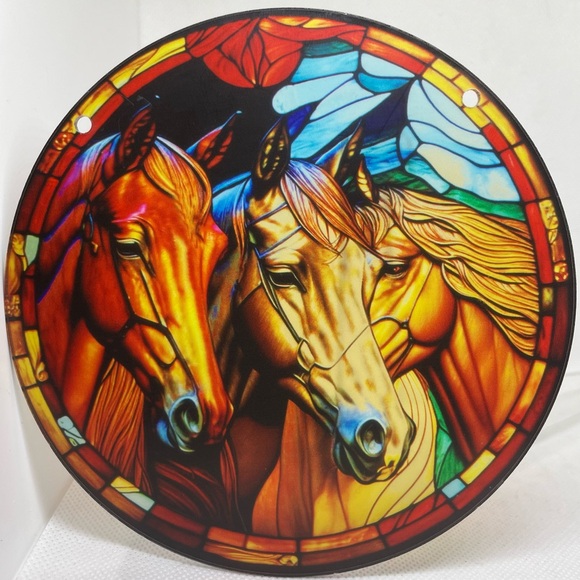 Acrylic Suncatcher Horses Farm Animal 6” Decorative Faux Stained Glass Gift Idea - Picture 1 of 2